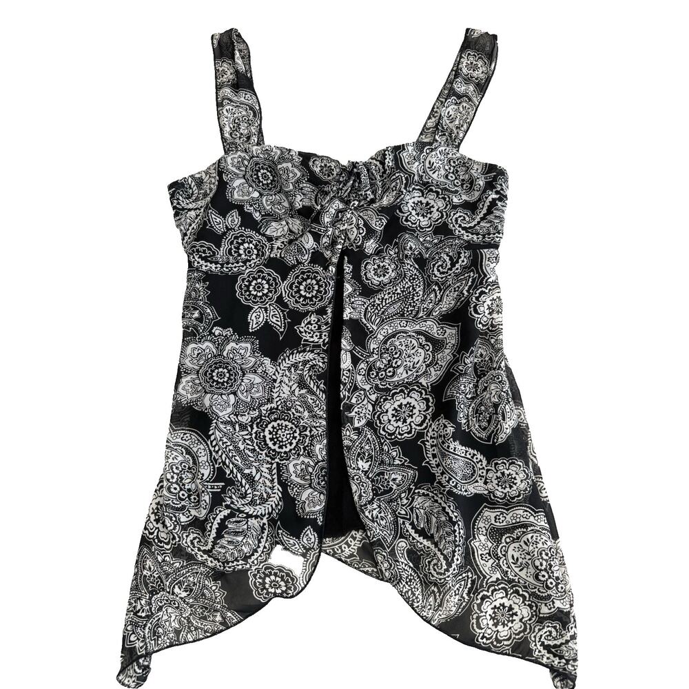 y2K Vintage Maurices Black White Sheer Babydoll Layered Tank Size M Tie Front